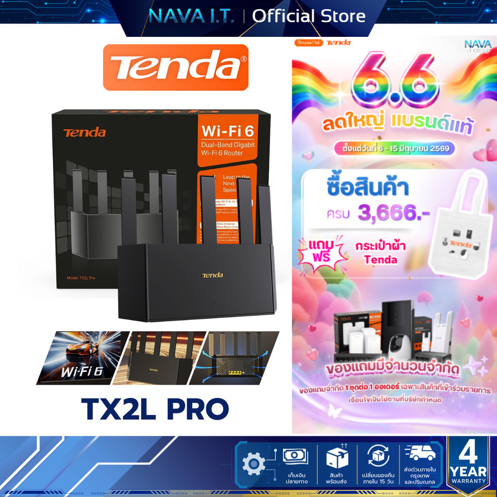 TENDA TX2L Pro Dual Band Gigabit Wi-Fi 6 Router เราเตอร์ Wi-Fi 6 รับประกัน 4 ปี