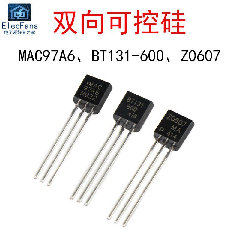 ซิลิคอนควบคุมสองทาง MAC97A6/MAC97A8/BT131-600/Z0607 คริสตัลสาขาหลอด Triode TO-92