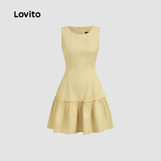 Lovito เดรสสีเหลืองสง่างาม ชายระบาย ซิป ฤดูร้อน/ฤดูร้อน สําหรับผู้หญิง LK6ED230