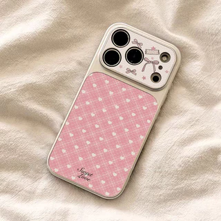 หัวใจลายตารางสีชมพู เคส For iPhone 13 11 17 15 16 12 14 Pro Max 15promax เคสโทรศัพท์หนังแกะ เคสโทรศัพท์ เคสมือถือ Case