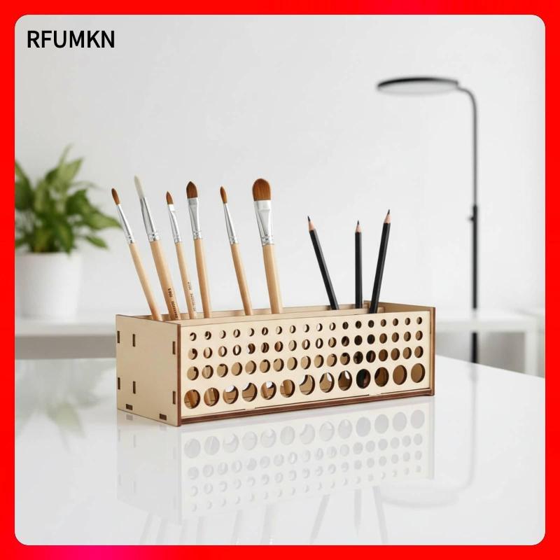 [rfumkn] ชั้นวางจัดระเบียบแปรงไม้แบบถอดได้ 67 ช่องที่ใส่พู่กันสําหรับ Art Studio Drawing Crafts Work