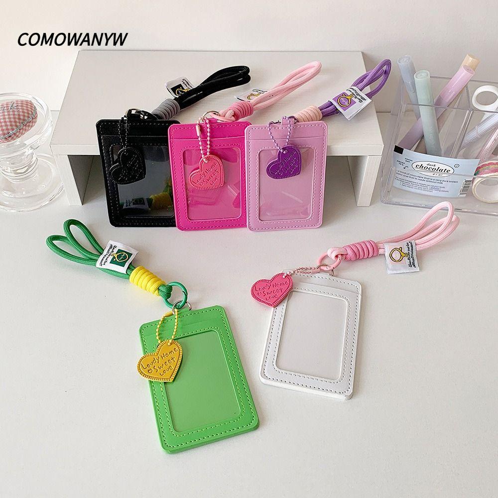 COMWANYW ฝาครอบป้องกันรูปถ่าย, พร้อมช่องใส่การ์ดคู่เชือกเส้นเล็ก, ที่ใส่บัตรประชาชนหนัง PU