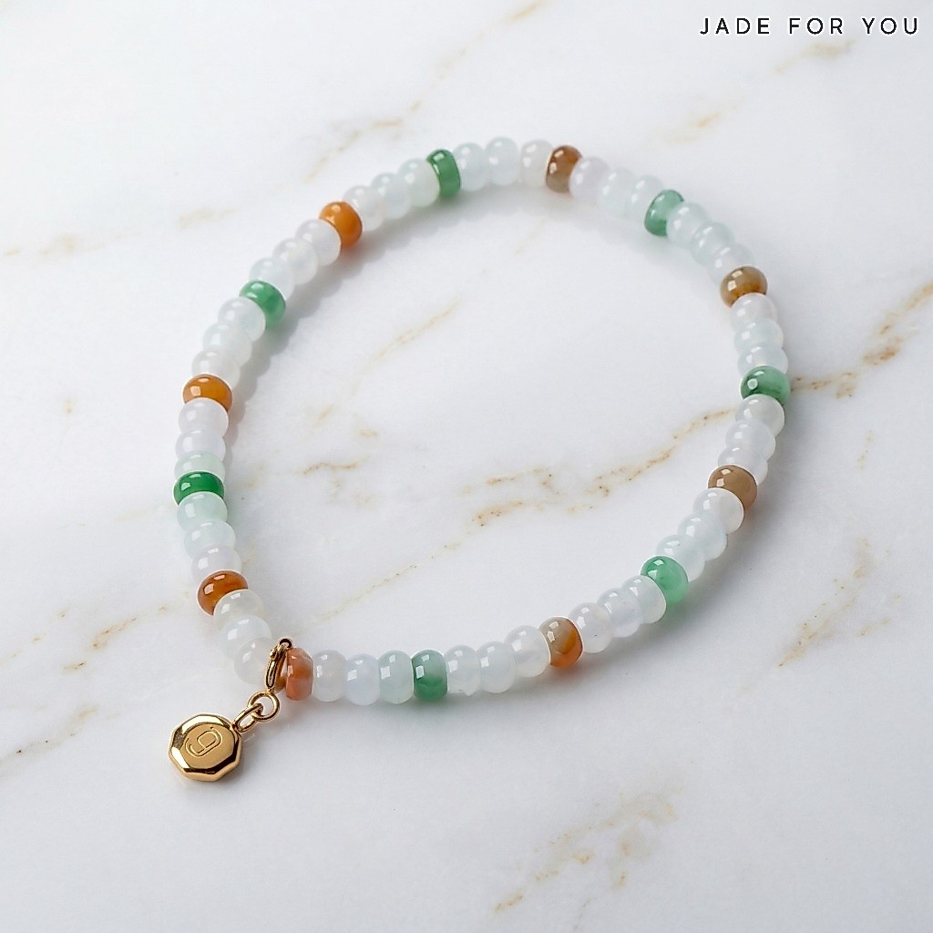 สร้อยแขนเม็ดลูกคิดหยกพม่า Type A หลากสี  4.8 mm  - JADE FOR YOU
