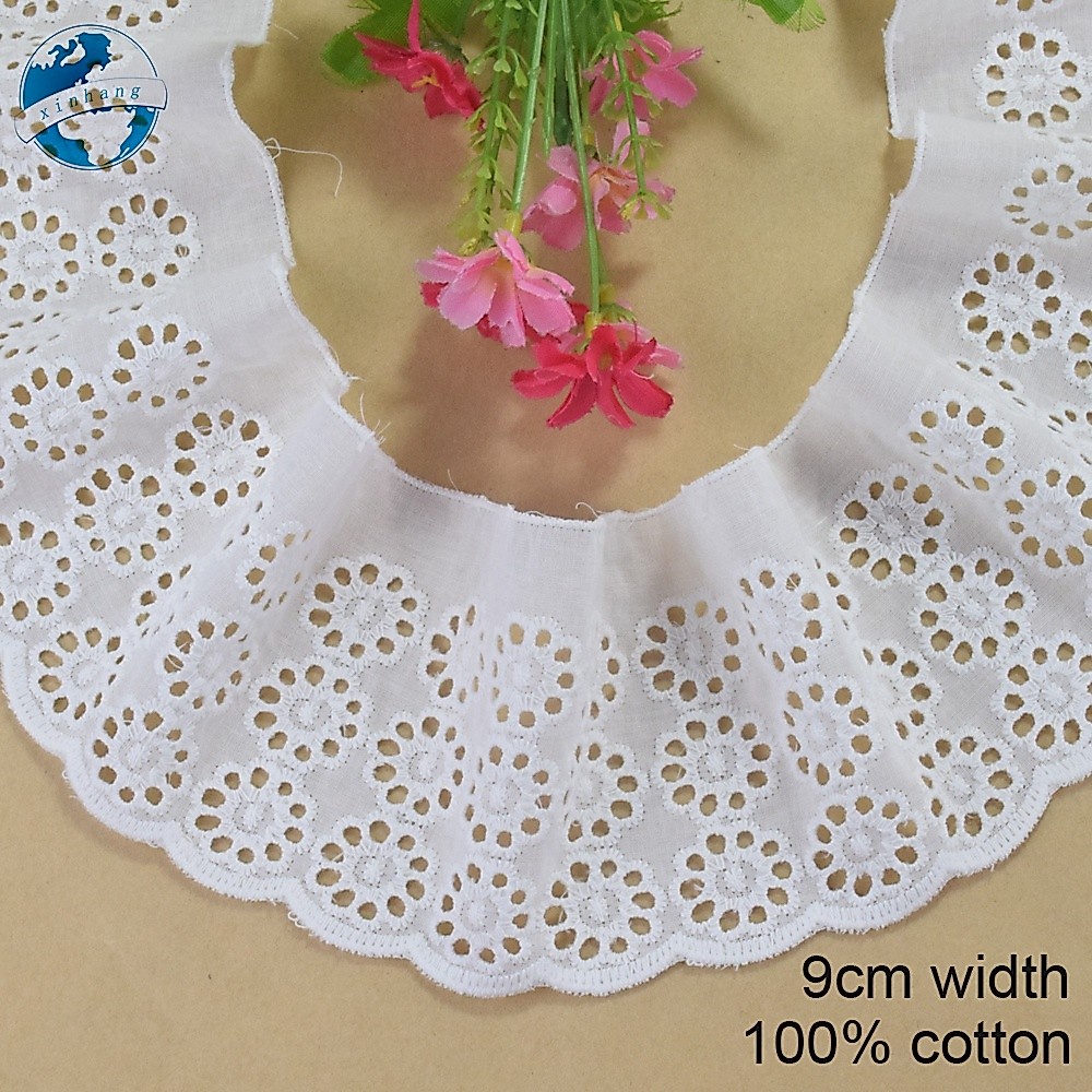 กว้าง 9 ซม.ผ้าฝ้าย 100% ขอบลูกไม้เย็บปักถักร้อยลูกไม้ diy trims ชุดมินิลูกไม้ริบบิ้น garment อุปกรณ์เสริมพร้อมสต็อก#4340