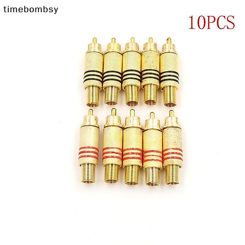 (time) 10 ชิ้นขั้วต่อ RCA ชาย Ja ปลั๊กเสียง Vedio เชื่อมทอง Red Bla (TH)