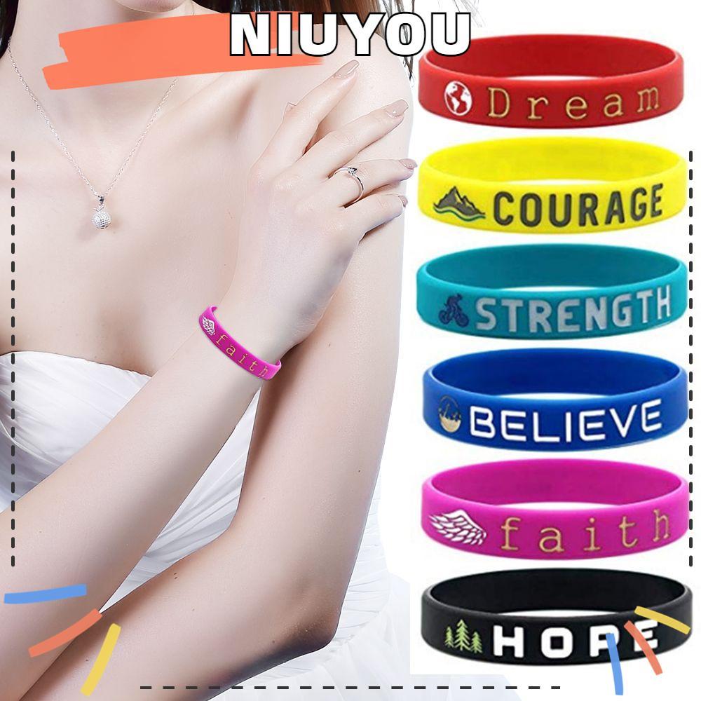 NIUYOU สายรัดข้อมือซิลิโคนแรงจูงใจ Courage Believe Faith สร้อยข้อมือสร้างแรงบันดาลใจ