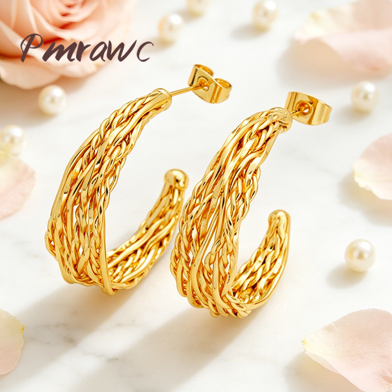 18k Gold New Arrivalclassy ต่างหูบิดหลายชั้น FS4690