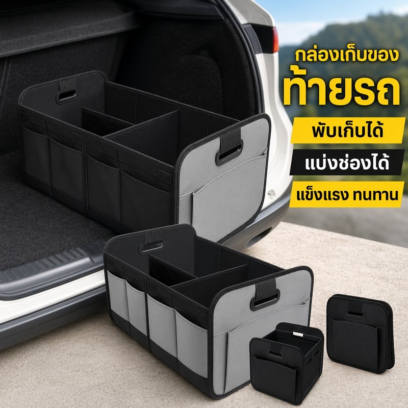 กล่องเก็บของท้ายรถ ออแกไนเซอร์รถยนต์ พับได้ ผ้าอ็อกซ์ฟอร์ด จุเยอะ จัดระเบียบรถ รถกระบะ แคมป์ปิ้ง
