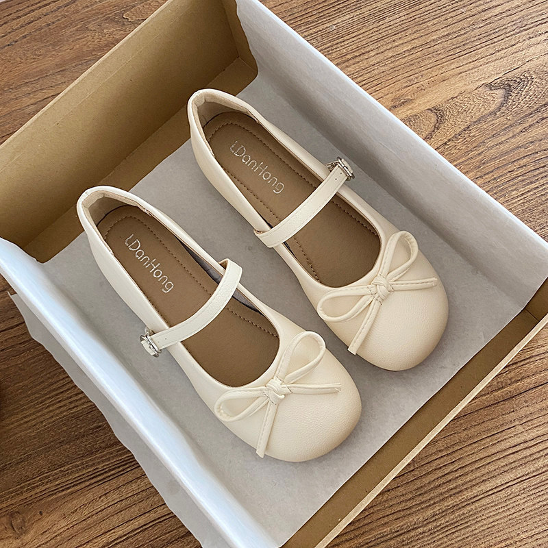 รองเท้า marry jane mary jane shoes marry jane shoes แมรี่เจนรอบนิ้วเท้าปากตื้นกับกระโปรงรองเท้าหนังข