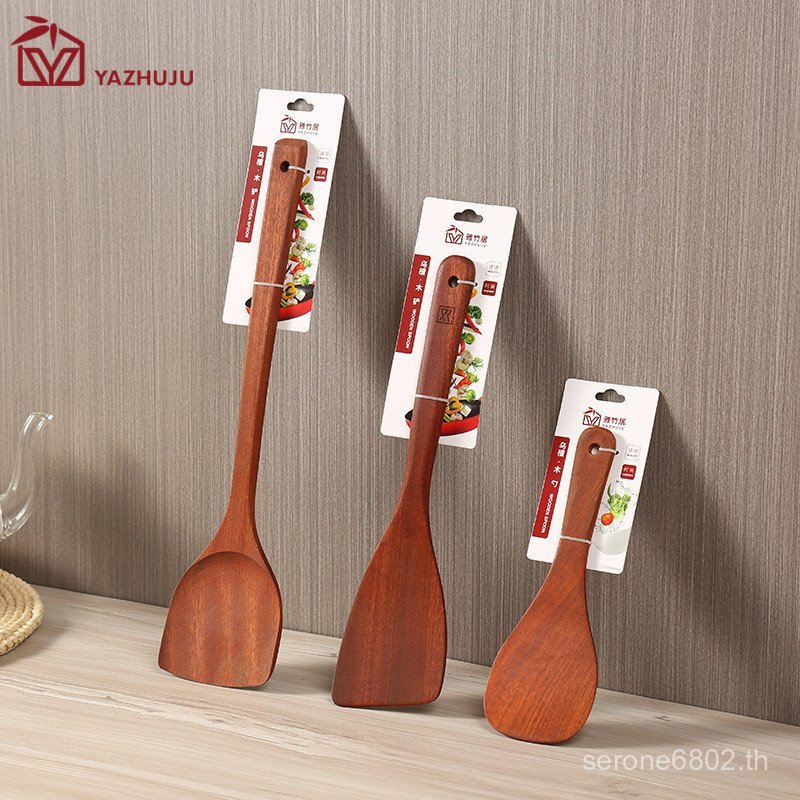 Yazhuju ชุดไม้พายไม้มะเกลือ เครื่องครัวไม้พายไม้ Non-Stick กระทะไม้พาย Stabili Z4X1