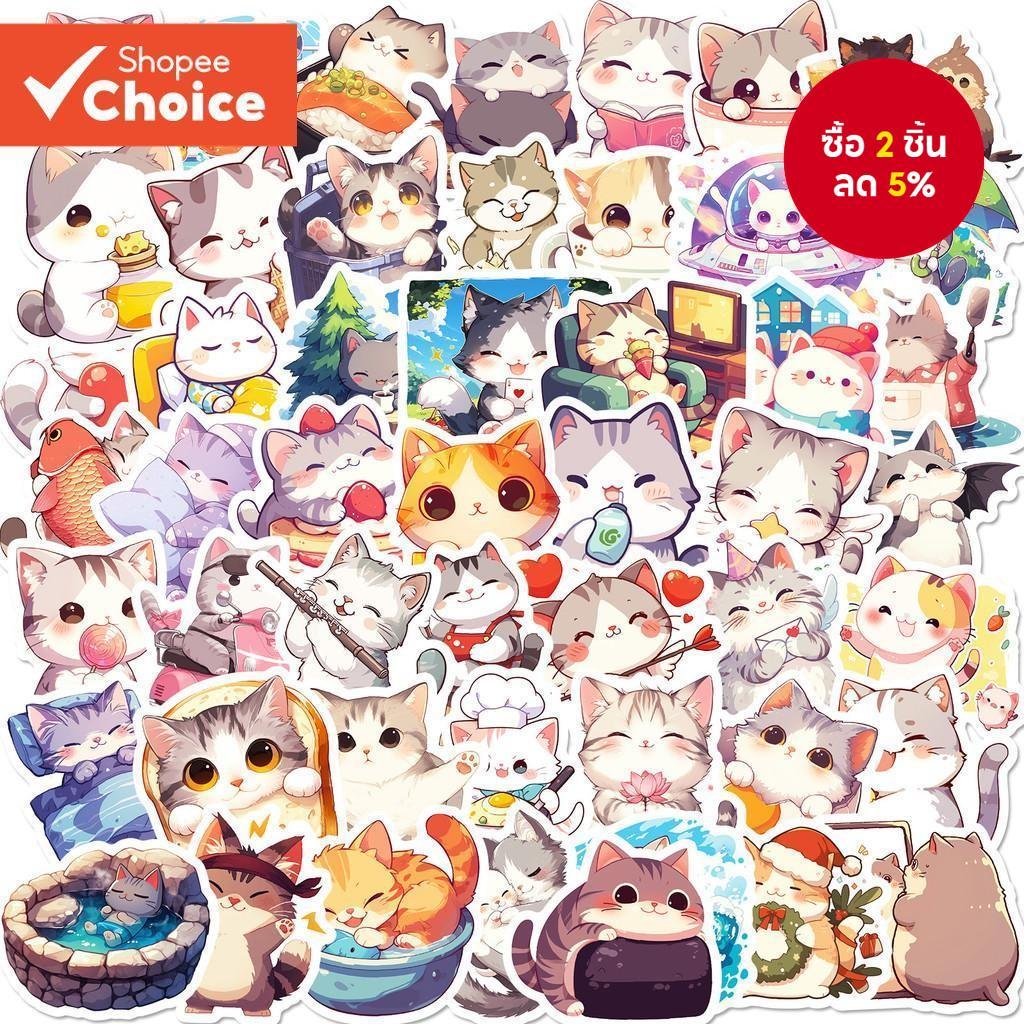 แมวไดอารี่ชุดสติ๊กเกอร์กราฟฟิตี50ชิ้นสําหรับกระเป๋าเดินทางกรณีโทรศัพท์มือถือหมวกกันน็อคสเก็ตบอร์ดสติกเกอร์ตกแต่งกันน้ําทําเองสร้างสรรค์แล็ปท