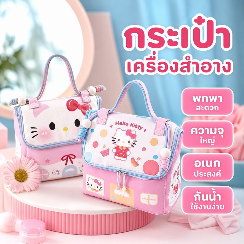 COD กระเป๋าใส่เครื่องสำอาง กระเป๋าเก็บของ ลายการ์ตูน บ้านน่ารัก พาสเทล กันน้ำ ซิปพกพา ของจุกจิก