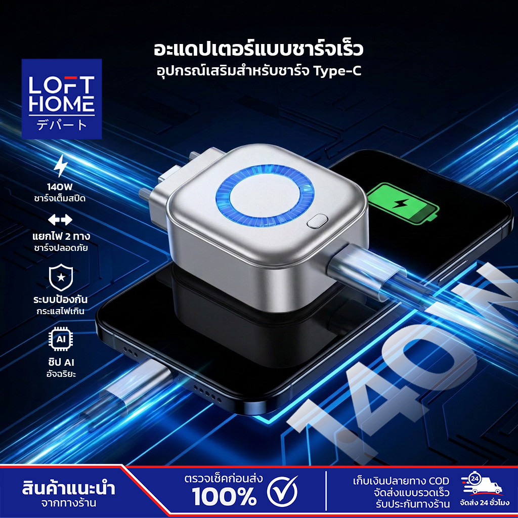 LOFTHOME อุปกรณ์ตัดไฟอัตโนมัติ X01 140W Fast Charging ตัดกระแสไฟเมื่อชาร์จเต็ม ลดปัญหาไฟกระชาก ป้องกันหลายชั้น