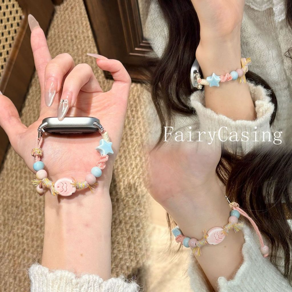 ปลาสีชมพูลูกปัดเซรามิกทอสําหรับ เสี่ยวหมี่ ไมล์ วงดนตรี 11 10 9 8 มือโปร 7 6 5 4 3 สร้อยข้อมือสําหรับ เรดมี่ นาฬิกา 6 5 4 สายรัดข้อมือ