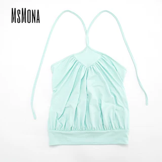 MsMona ผู้หญิง 2026 ใหม่สีทึบ Causal Street แฟชั่น Halter เสื้อกล้าม Camisole + กางเกงขาสั้นชุด