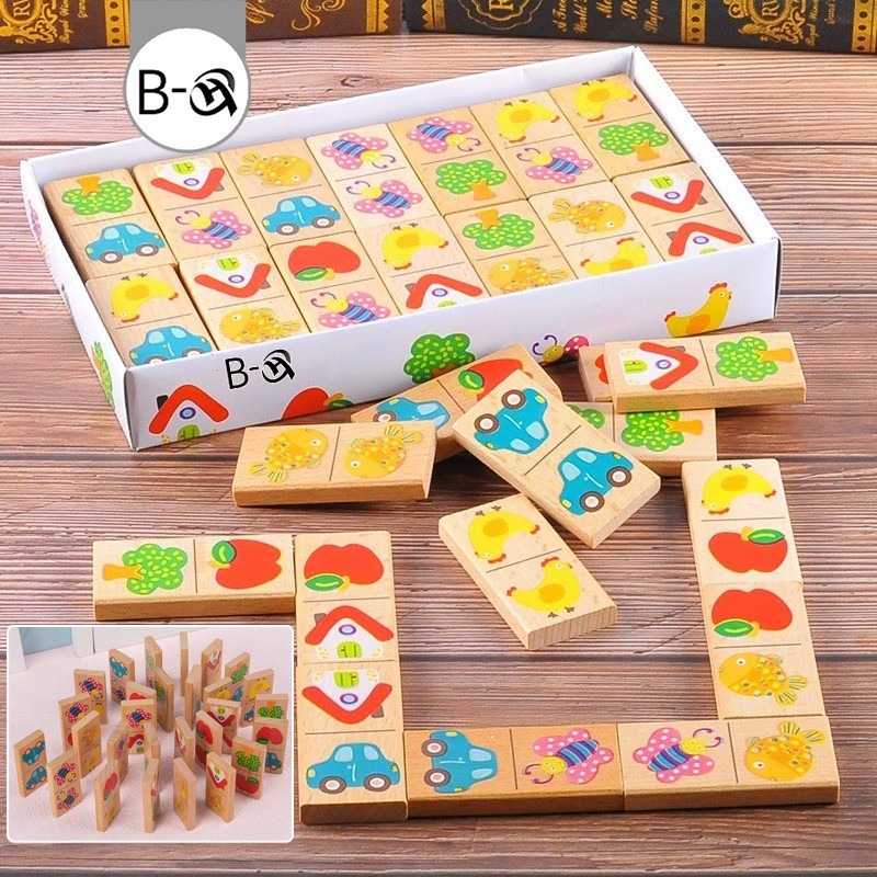 BHQ ของเล่นไม้ Domino. ของเล่นปริศนา การฝึกความจำ การฝึกอบรมความรู้ความเข้าใจ