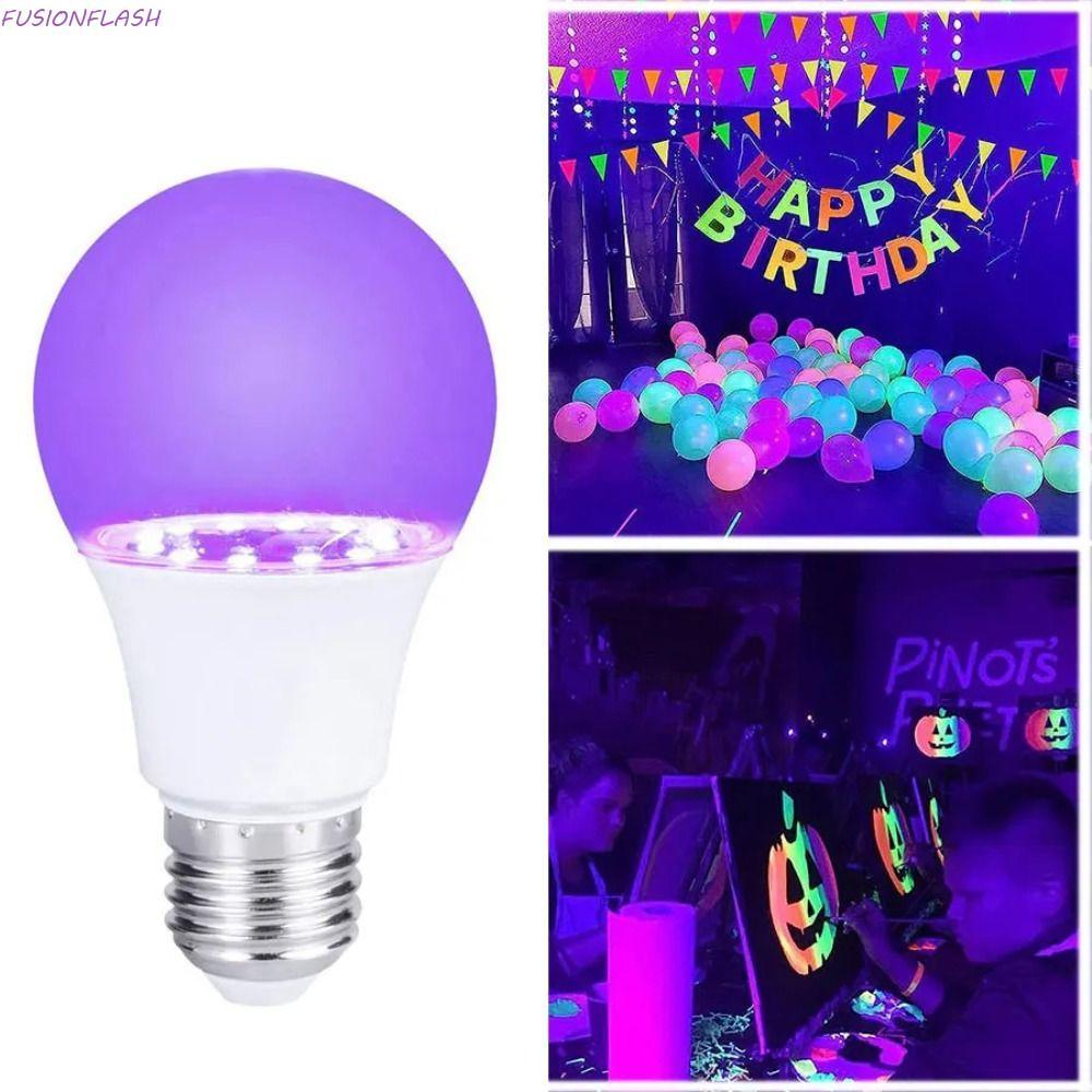 FUSIONFLASH หลอดไฟ UV, 360 Glow Atmosphere UV Purple Bulb, Floodlight 10W Blacklight Ultraviolet Lamp E27 Purple Black Light Bulb Disco