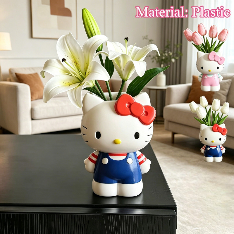 การ์ตูนคิตตี้รูปแจกันน่ารักโต๊ะดอกไม้เรือมัลติฟังก์ชั่ถังเก็บ