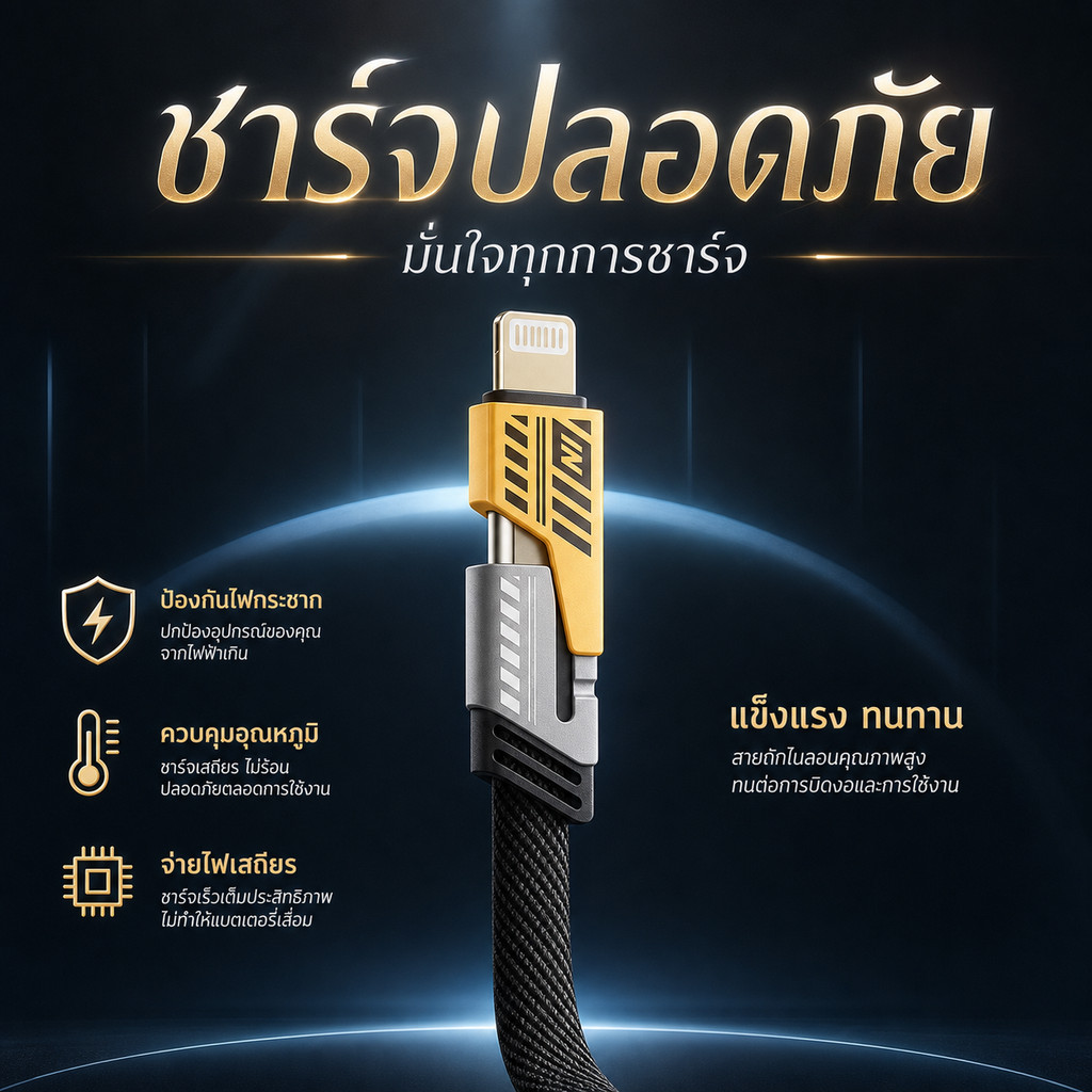 สายชาร์จเร็ว 4IN1 รองรับการชาร์จเร็วสูงสุด 65W และเหมาะสำหรับ Fast Charging Data Cable