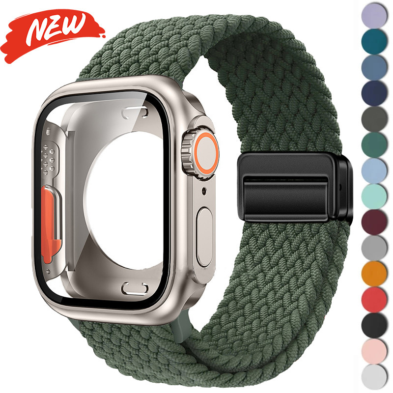 เปลี่ยนเคส Ultra + สายไนลอนเข้ากันได้กับ Apple Watch Series11 10 9 8 7 6 SE 46/42/45/44 มม. 41 มม. 40 มม.