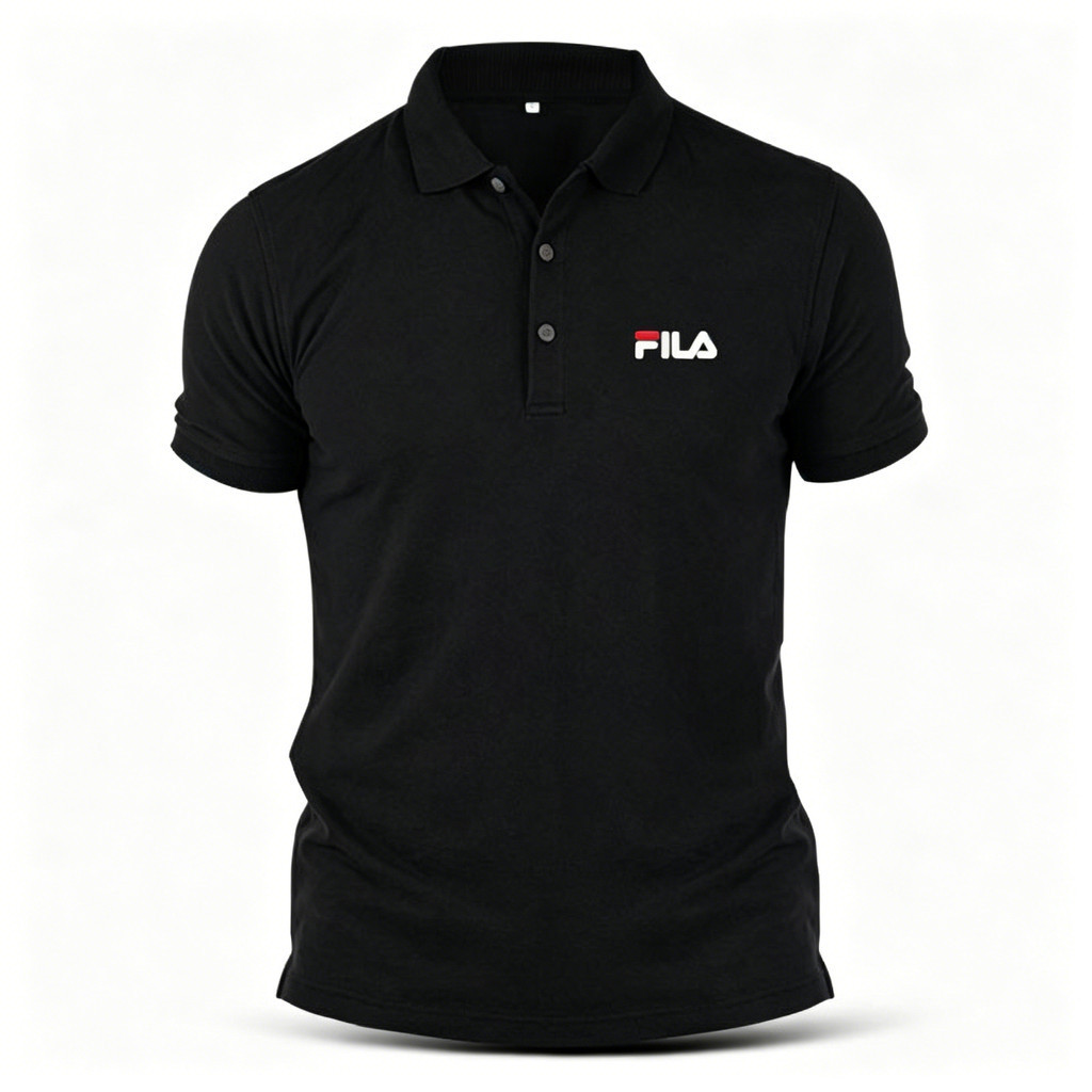 FILA ลายฟิลาพิมพ์กีฬาลําลองสตรีทเสื้อโปโลเสื้อผ้าแห้งเร็ว ไม่จํากัดเพศ ผ้าโพลีเอสเตอร์ เสื้อยืดโปโล