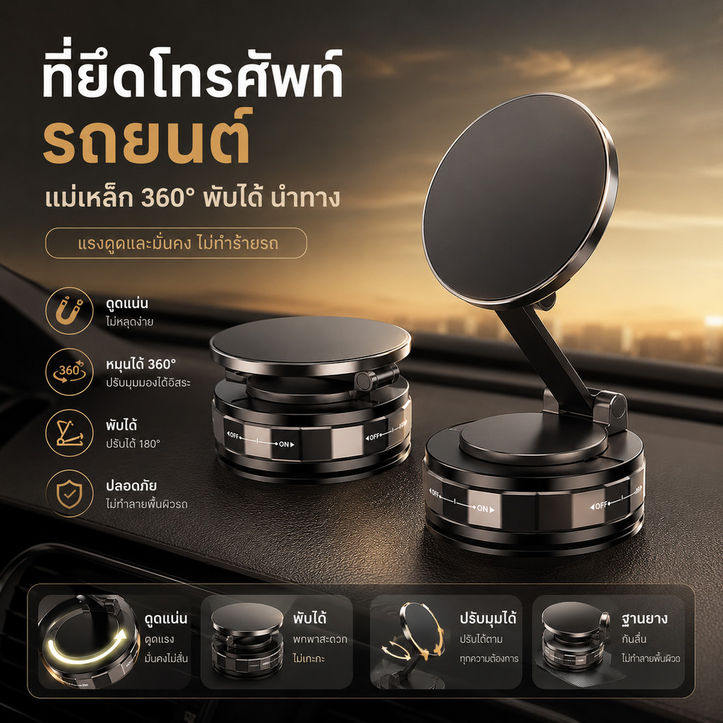 Metavice  ที่วางมือถือในรถยนต์ แม่เหล็กแรงสูง หมุนได้ 360° พับเก็บได้ ติดแน่น ใช้งานง่าย ME203