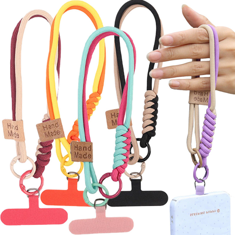 สายรัดข้อมือโทรศัพท์แบบถักแฮนด์เมดมัลติฟังก์ชั่น - เชือกเส้นเล็กโทรศัพท์มือถือป้องกันการสูญหายพร้อมแท็บ Tether