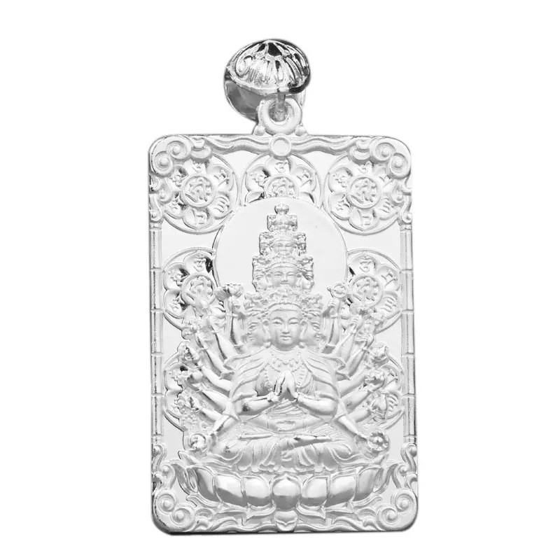 Spot Goods#Men's Pure Silver Zodiac Buddha Pendant999Great Sun Tathagata Buddha Amulet Necklace Pend
