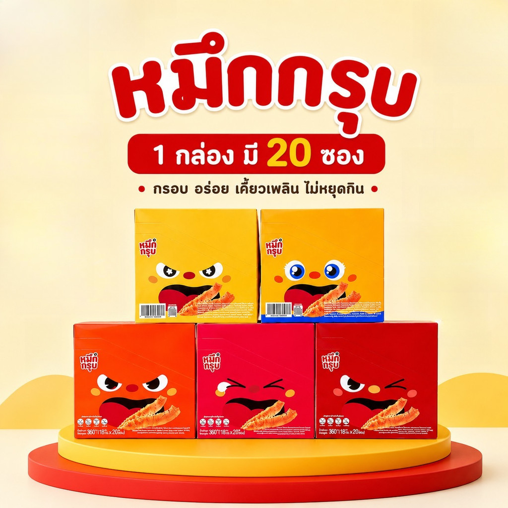 หมึกกรุบ Sunsu มาเดี่ยว เส้นบุกปรุงรสหม่าล่า (1 กล่อง 20 ซอง) ขนาด 18กรัม อร่อยเด็ดครบทั้ง 5 รสชาติ