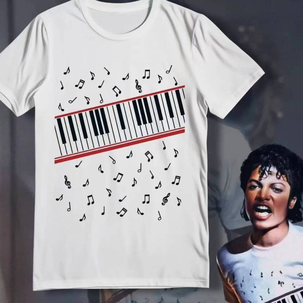 เสื้อยืดผ้าฝ้าย 100% ลายคีย์บอร์ด Michael Jackson สไตล์ป๊อป ใส่ได้ทั้งชายหญิง แฟชั่นเท่ๆ สวมใส่สบาย S-5XL