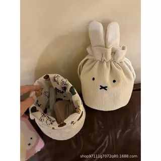 ใหม่สไตล์ผ้าลูกฟูก มิฟฟี่ กระเป๋าหูรูดน่ารักแบบพกพาขนาดใหญ่-ความจุถุงเก็บกระเป๋าเครื่องสําอาง เชือกรูด กระเป๋าคลัทช์