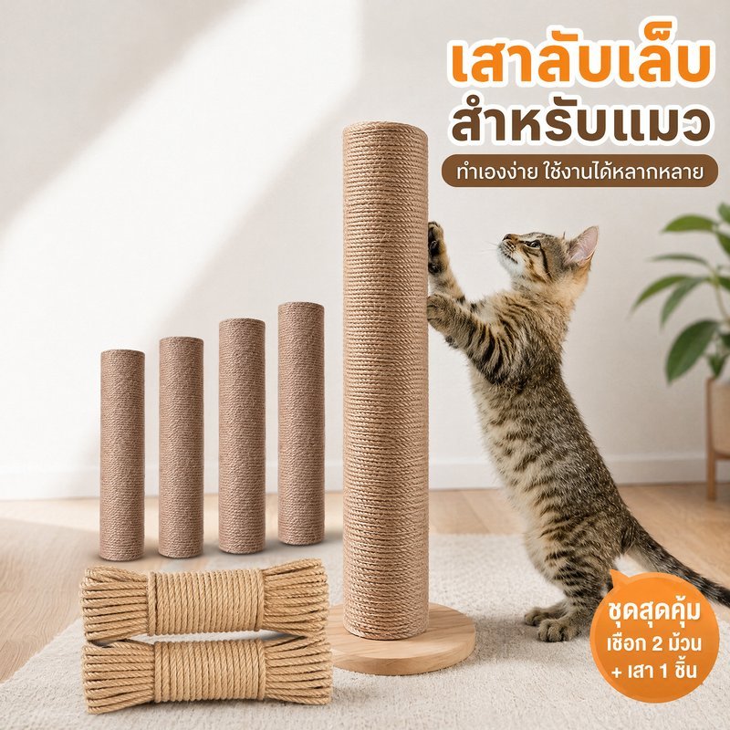 เสาลับเล็บแมว เสาข่วนแมว DIY เชือกป่านศรนารายณ์ อะไหล่คอนโดแมว เปลี่ยนเสาข่วน ทนทาน