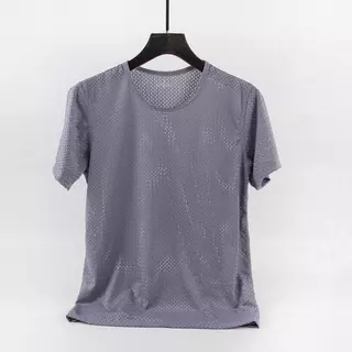 Add Add พร้อมส่ง ผ้าไหมน้ําแข็งแขนสั้นเสื้อยืดผู้ชายระบายอากาศกีฬาบางขนาดใหญ่