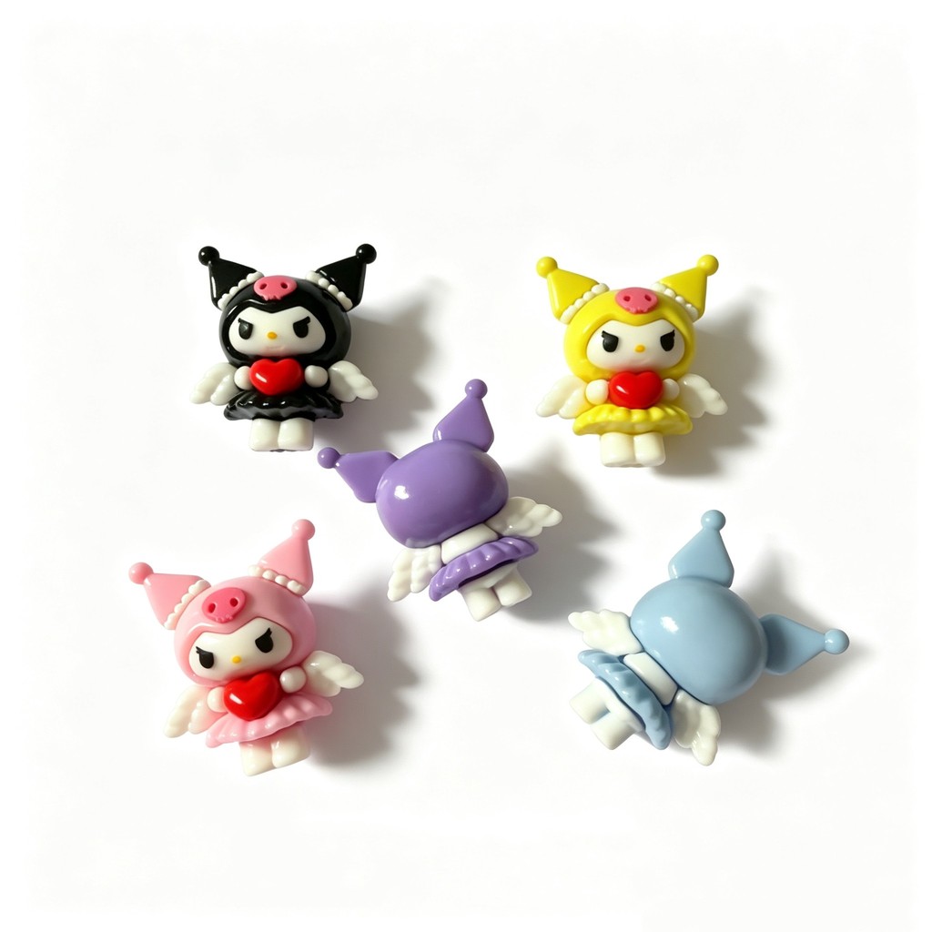 5 ชิ้น Angel Kuromi 3D ตรงหลุมยางนุ่มเด็กลูกปัด DIY โทรศัพท์พวงกุญแจจี้รถอุปกรณ์เสริม