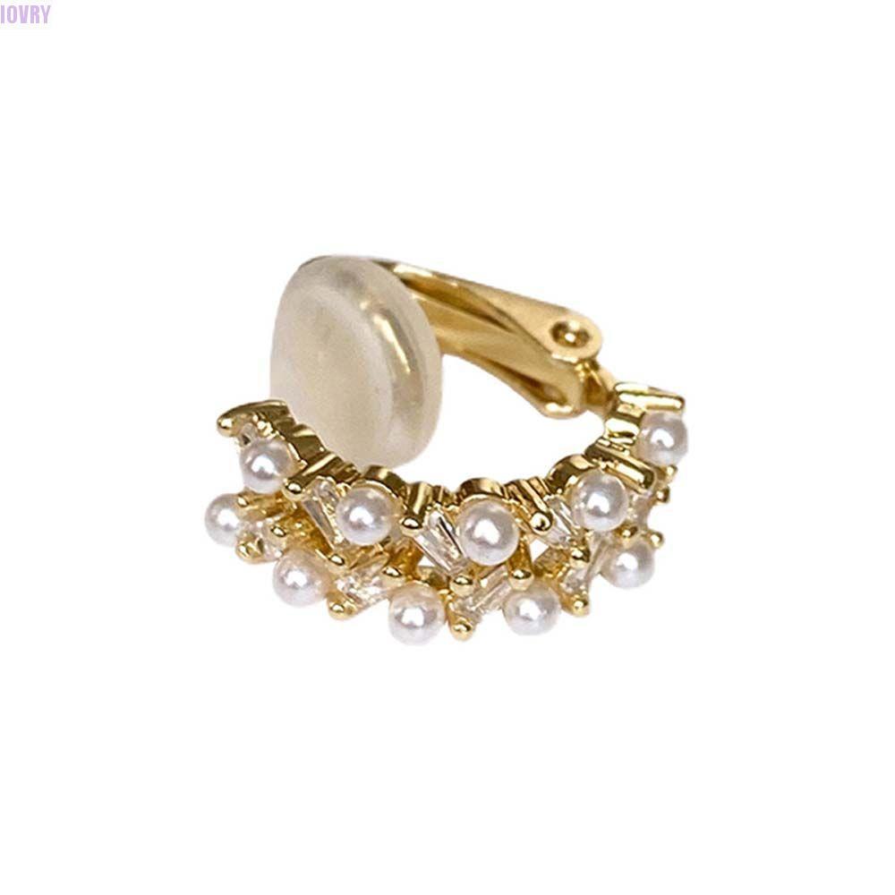 IVORY Elegant Pearl Ear Bone Clip Minimalist Korean Style Ear Cuff Clip Earrings Set Multi-layer Fashion Jewelry Gold Earrings Non Piercing Rhinestone Small Ear Circle Women Earrings