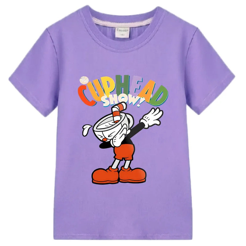 เสื้อยืด Cuphead, เสื้อยืด Cuphead Dab สําหรับเด็กผู้หญิง, เสื้อยืดแขนสั้นน่ารัก ผ้าฝ้าย 100% พิมพ์