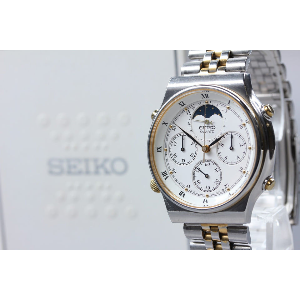 Vitg 1994 [N MINT BOX] Seiko 7A48-7000 MoonPhase Chronograph 39mm Qz Men's Watch