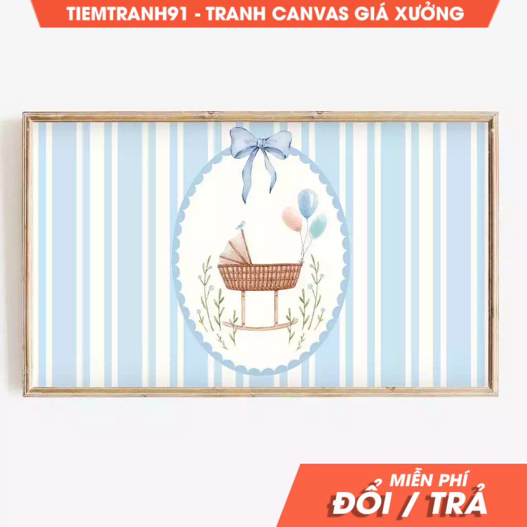 ภาพวาดติดผนัง, Frame Tv Baby Shower Art, Cute Blue Nursery Tv, Coquette Striped Screensaver มาพร้อมเ