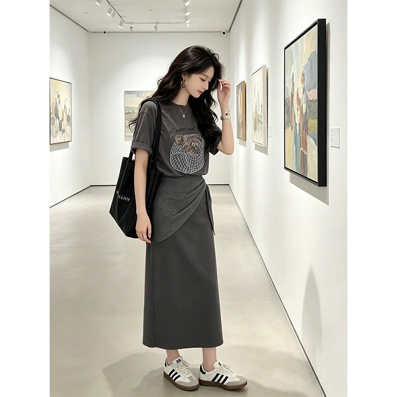ปีนี้แฟชั่นยอดนิยมสวมชุดหลวม Slimmer ดูพิมพ์เสื้อยืดแขนสั้น All-Match Slimmer