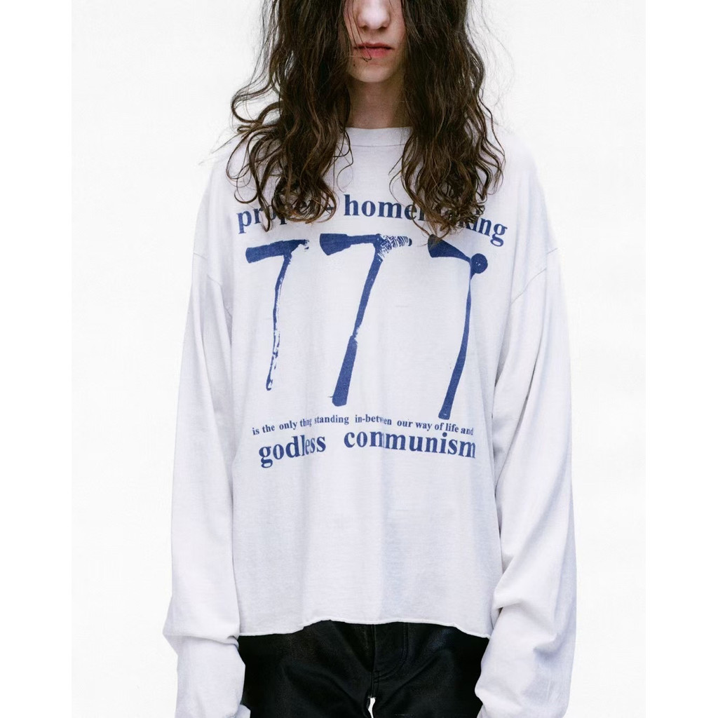 Erd25ss Melanchon Fu รุ่นที่สอง 777 LS Graffiti Boxy Curling Hem Street Punk Rock แขนยาว T