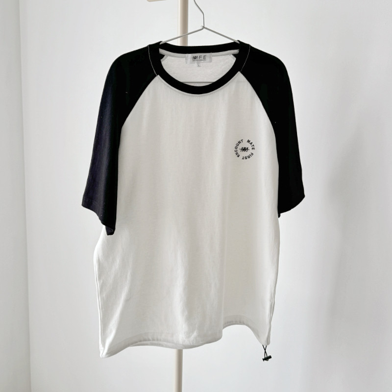 H3-671 ปักญี่ปุ่นเดี่ยว M * MFE Street สวมใส่สไตล์ลําลองรอบคอ Contrast สี Raglan แขนผ้าฝ้ายเสื้อยืดผ