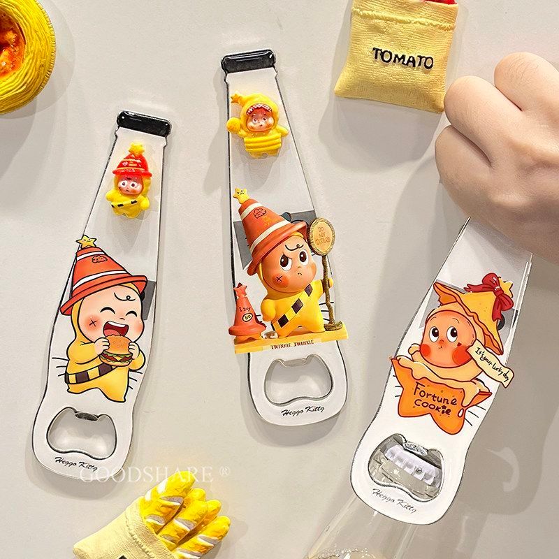 磁吸冰箱贴开瓶器可爱卡通创意造型家用聚会饮料啤酒Refrigerator Magnetic Bottle Opener Creative 3D Magnetic Bottle Opener for B