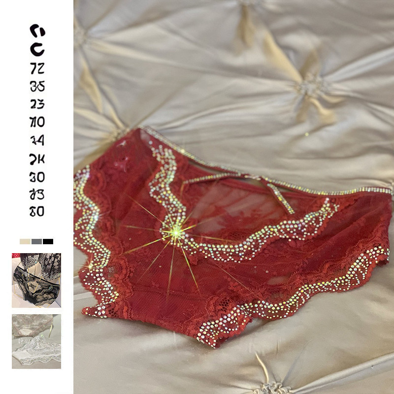 Jingbaoer [Afton Garden] แฟชั่นเซ็กซี่ลูกไม้ Hollow Classy High-End Hot กระพริบเพชรกางเกงกลางเอวผู้ห