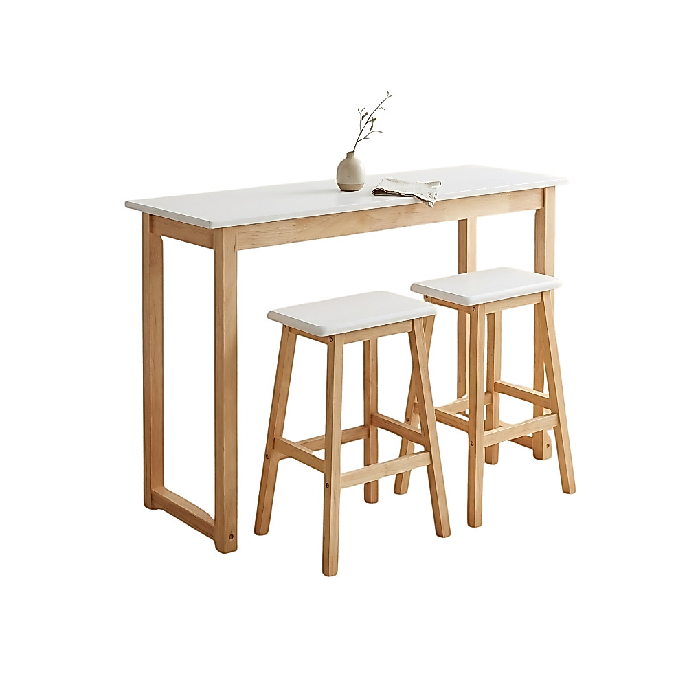 Evergreen Furniture ชุดโต๊ะบาร์ความยาว 120 ซม สูง 90 ซม ท็อปขาว/ดำ ไม้ยางผสมMDF