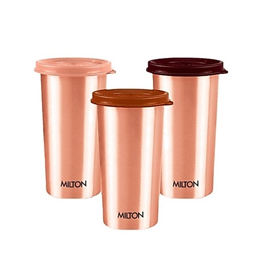 Milton Copper Tumbler แก้วน้ำทองแดงอินเดีย+ฝาปิด 500มล. 1 ชิ้น กระติกน้ำทองแดง ขวดทองแดงอินเดีย 500ml.