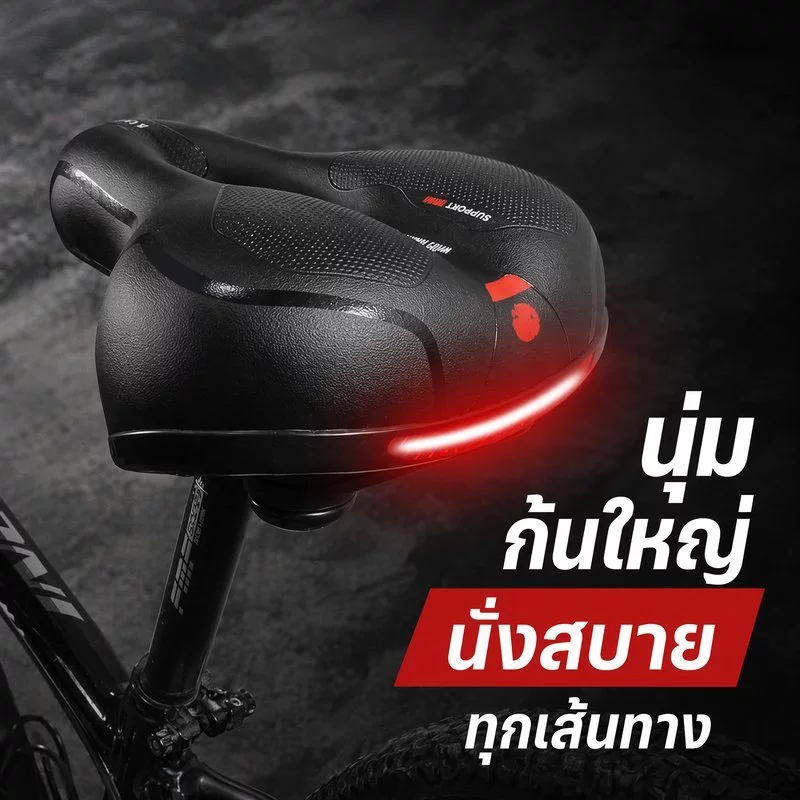 อานจักรยาน เบาะจักรยานนุ่ม เบาะกว้าง ซับแรงกระแทก ระบายอากาศ สะท้อนแสง จักรยานเสือภูเขา