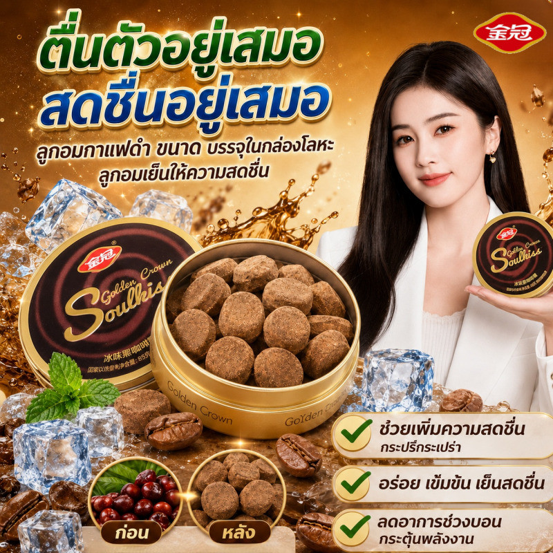 👑Golden-Crown👑ลูกอมกาแฟดำเย็นซ่า รสชาติกาแฟดำพรีเมี่ยม Coffee Shot ลูกอมกาแฟ  (กระป๋อง 88 กรัม) รสชาติเย็นซ่า ขนมของว่าง Premium Coffee Candy รสกลมกล่อม ซองพกพาสะดวก
