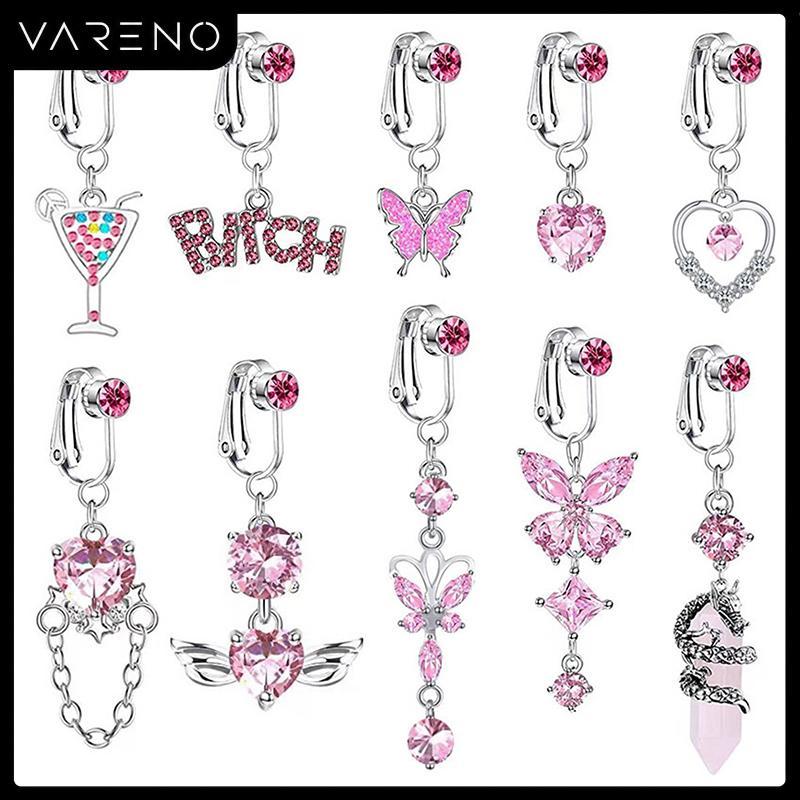 Vareno จิวสะดือปลอมแบบหนีบ ลายผีเสื้อ ZIRCON สแตนเลส ใส่ได้ไม่ต้องเจาะ ใช้เป็นคลิปสะดือหรือคลิปต่างหูแฟชั่น Y2K