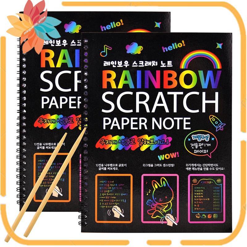 2PCS Rainbow Scratch กระดาษเด็ก Art Book Scratch กระดาษ NoteBook สีดํา DIY Rainbow Art กระดาษการ์ด N