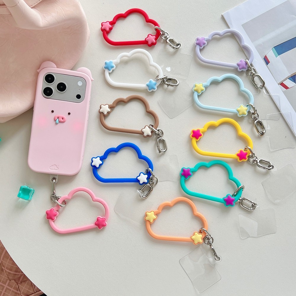 เมฆที่มีสีสันโทรศัพท์มือถือเชือกเส้นเล็กจดหมายระฆังจี้ข้อมือสั้นสไตล์ซิลิโคนมือถือเชือกเส้นเล็กพวงกุญแจอุปกรณ์เสริม